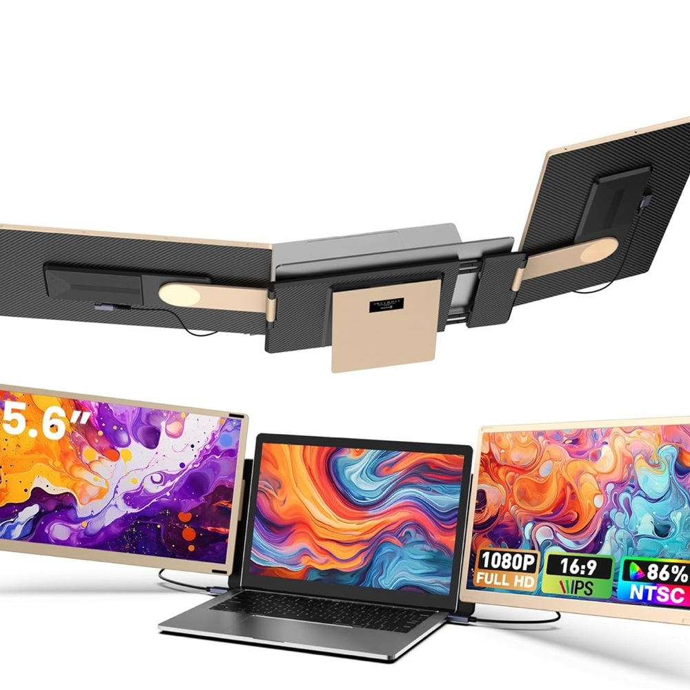 Triple Screen Laptop Monitor Extender - Black and Gold